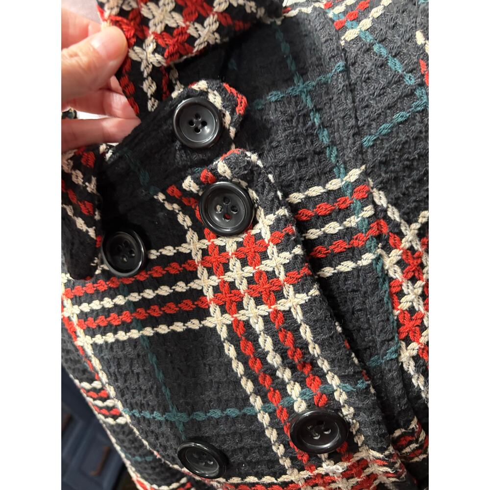 Y2K Route 21 retro sz M chunky knit peacoat plaid Academia wool blend preppy - Picture 7 of 9